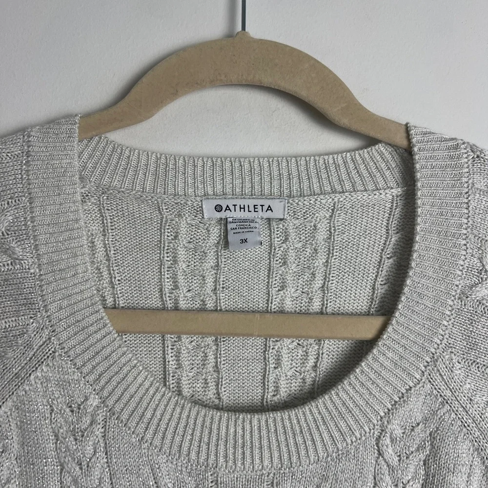 Athleta Women's 3X Crossroads Crewneck Light Silver Metallic Long Sleeve Sweater